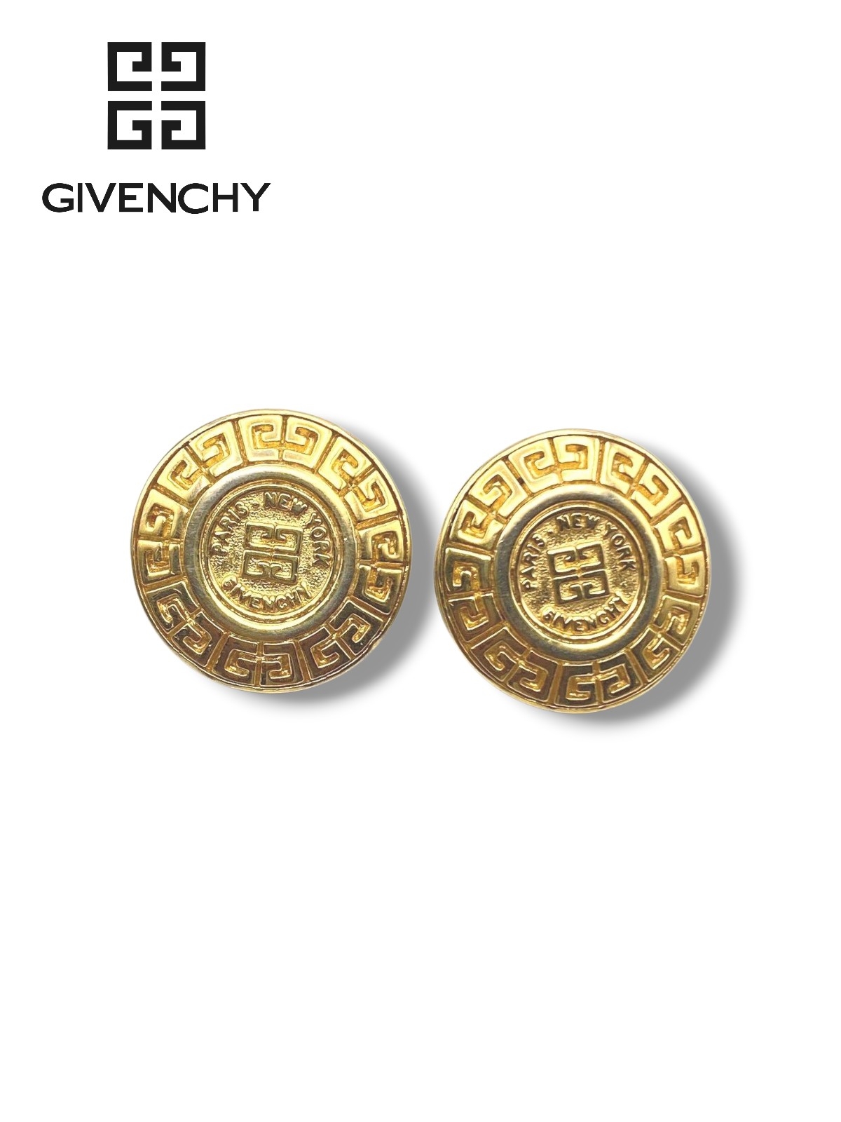 Vintage Givenchy Gold-Tone Logo Round Medallion Post Earrings